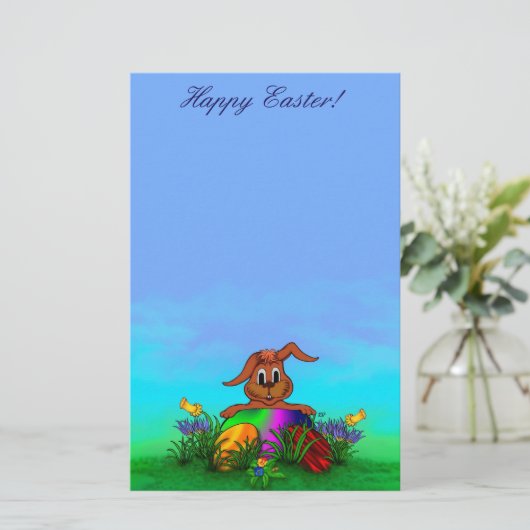 Vrolijk Pasen. Paaskonijn Briefpapier (Staand voorkant)