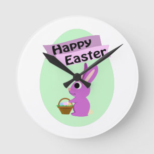 Vrolijk Pasen! Roze Bunny Ronde Klok