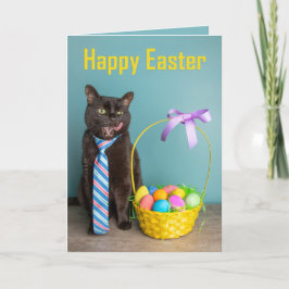 Vrolijk Pasen voor iedereen met een zwarte kat in  Feestdagen Kaart