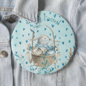 Vrolijk Pasen. Waterverf Bunny en Egg Ronde Button 6,0 Cm (In situ)