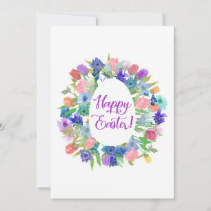 Vrolijk Pasen. Waterverf Flowers Egg Shape Feestdagenkaart
