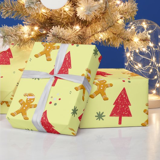 Vrolijk peperkoek santa Snowflake Xmas tree patte Cadeaupapier (Feestdagen)