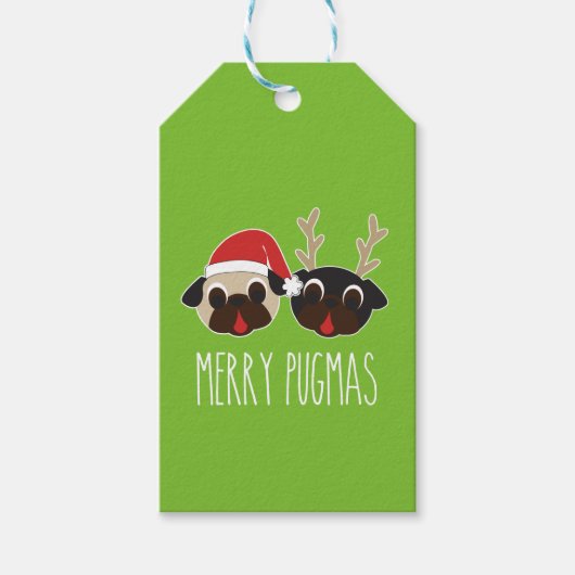 Vrolijk Pugmas Kerstmis Santa Pug Rendier Pug Cadeaulabel (Voorkant)