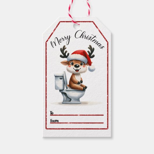 Vrolijk rendier kerst label cadeaulabel (Voorkant)