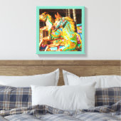 Vrolijk-rond geschilderd paard carrousel serie 34 canvas afdruk (Insitu (Slaapkamer))