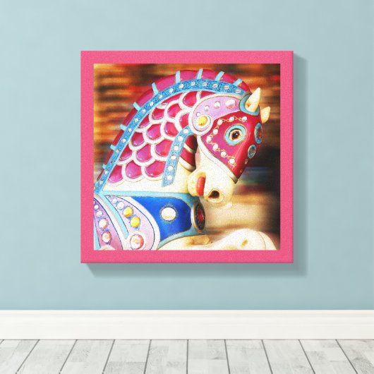 Vrolijk-rond paard 8-serie canvas afdruk (Insitu (Houten vloer))