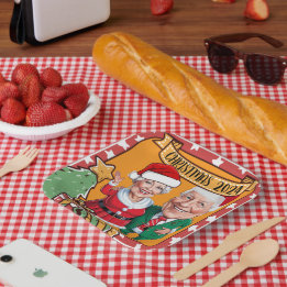 Vrolijk rood en goud karikatuur paar papieren bordje