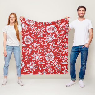 Vrolijk rood en wit bloemmotief uit het verleden fleece deken