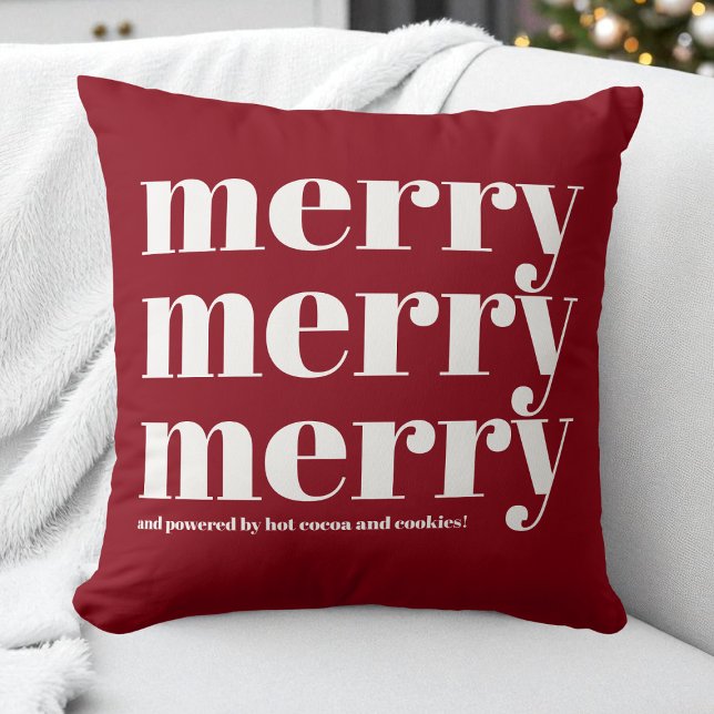 Vrolijk Rood Wit Typografie Leuke Kerst Kussen (Merry Red White Typography Fun Christmas Throw Pillow)