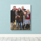 Vrolijk Script Familie Foto Kerst Keepsake Canvas Afdruk (Insitu (Houten vloer))