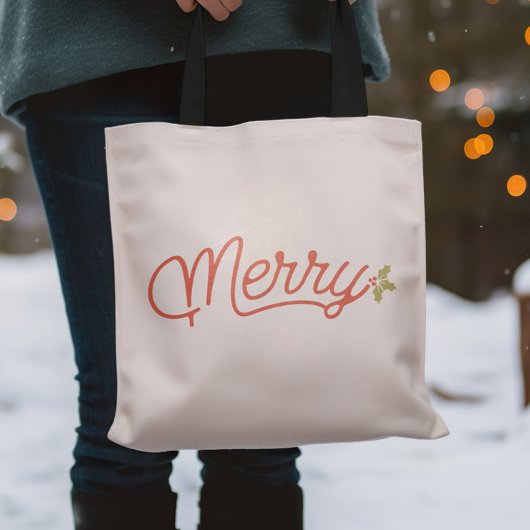 Vrolijk Script Typografie Kerstmis Tote Bag