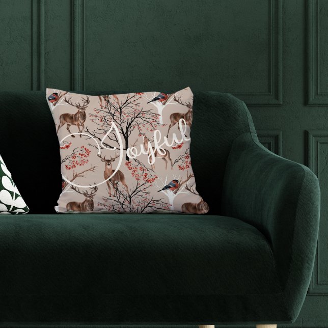 Vrolijk script Woodland Dieren Kerstmis Kussen (Creator heeft geüpload)
