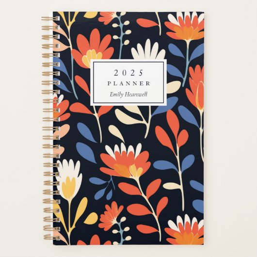 Vrolijk Sinaasappel Bloemenpatroon Gepersonaliseer Planner (Voorkant)