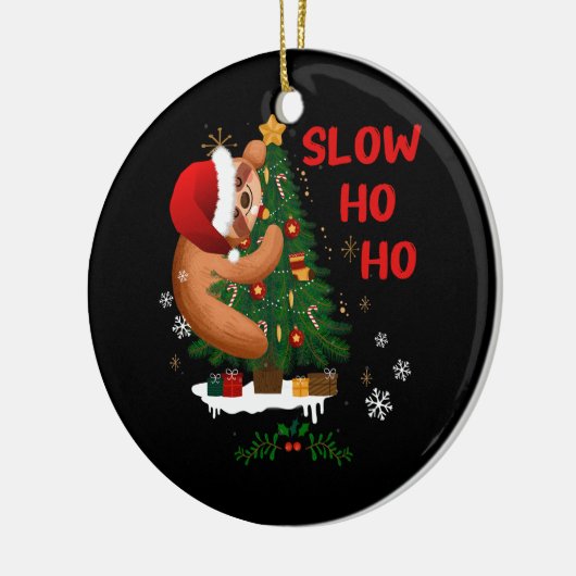 Vrolijk Slothmas Kerstluiaard Santa Hoed Slapen Keramisch Ornament (Links)