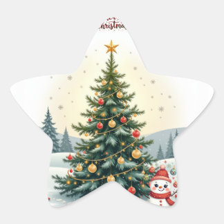 Vrolijk Sneeuw Waterverf Kerstboom Cadeaus Ster Sticker