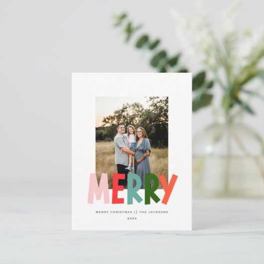 Vrolijk speels levendig kerstontwerp feestdagenkaart (Staand voorkant)