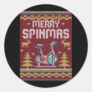 Vrolijk Spinmas Spin Bike Lelijke Kerstmis Feest Ronde Sticker