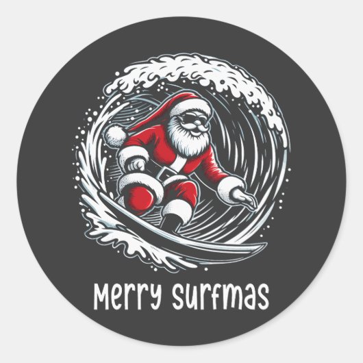 Vrolijk Surfmas Ronde Sticker (Voorkant)