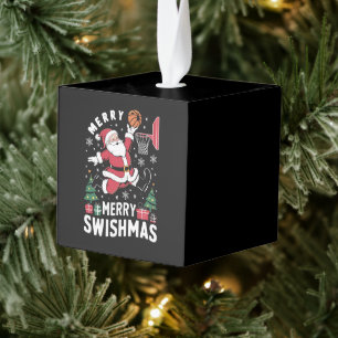 Vrolijk Swishmas Kerstmis Kerstman Spelen Basketba Kubus Ornament