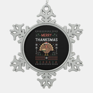 Vrolijk Thanksgiving kerst Thanksgiving Turkije Tin Sneeuwvlok Ornament