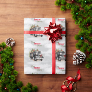 Vrolijk Truckin' Christmas Black Semi Cadeaupapier