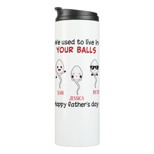 Vrolijk Vaderdag dat we in je ballen leefden Thermosbeker (Geroteerd rechts)