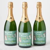 Vrolijk verlicht Kerst Retro Mideeuw Modern Grappi Sparkling Wijnetiket (Flessen)