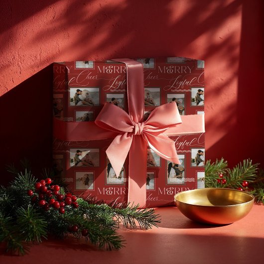 Vrolijk vrolijk Cheer Wavy Retro Moderne Fotocolla Cadeaupapier