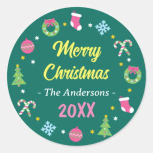 Vrolijk vrolijk kerstfeest ronde sticker