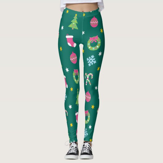 Vrolijk vrolijk kerstpatroon leggings (Voorkant)