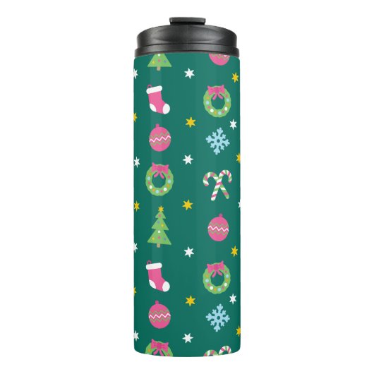 Vrolijk vrolijk kerstpatroon thermosbeker (Voorkant)