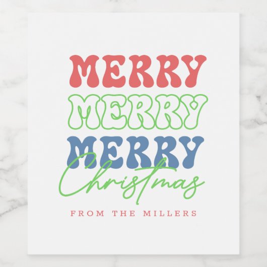 Vrolijk, Vrolijk, Vrolijk Kerstmis retro typografi Wijn Etiket (Enkel label)