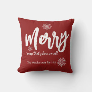 Vrolijk, want zo rollen we Kerstmis Kussen