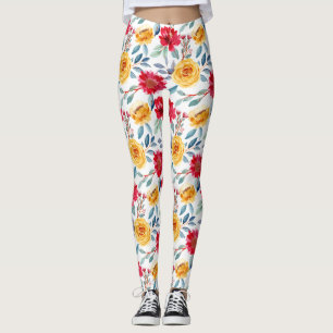 Vrolijk Waterverf Bloemmotief in Gele Roos Leggings
