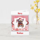Vrolijk Woofmas Franse Bulldog Groet Kaart (Gele Bloem)