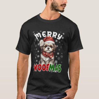 Vrolijk Woofmas Vrolijk Kerstfeest Grappig Shih Tz T-shirt