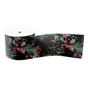 Vrolijk zeer bessen kerst hulst rode waterverf grosgrain lint