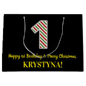 Vrolijke 1-jaardag en vrolijk kerstfeest, aangepas groot cadeauzakje (Voorkant)