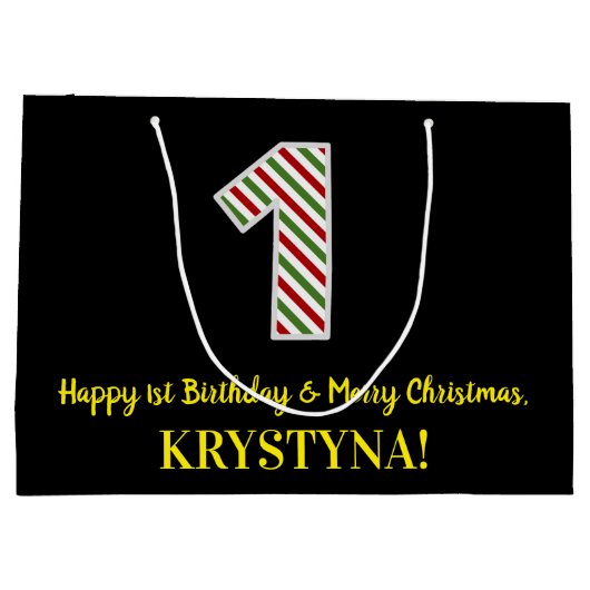 Vrolijke 1-jaardag en vrolijk kerstfeest, aangepas groot cadeauzakje (Achterkant)