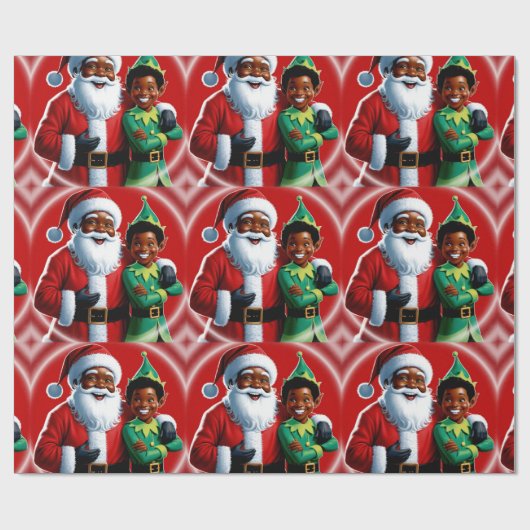 Vrolijke Afro-Amerikaanse Kerstman en Elf Kerstmis Cadeaupapier (Vlak)