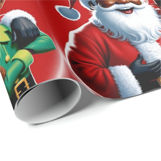 Vrolijke Afro-Amerikaanse Kerstman en Elf Kerstmis Cadeaupapier (Rol Hoek)
