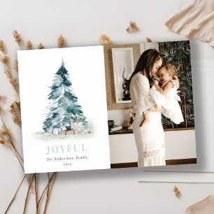 Vrolijke Aquarel Pijnboom Kerstboom Cadeaubestand  Feestdagenkaart