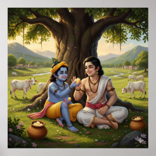 Vrolijke Bala Krishna met Balarama Poster