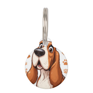 Vrolijke Basset Hond met Oranje Pootafdrukken Huisdierpenning