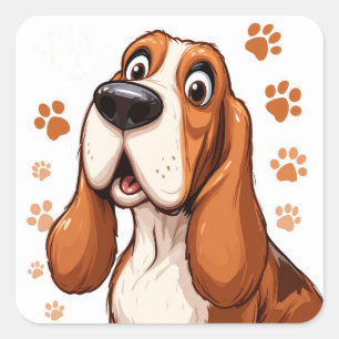 Vrolijke Basset Hond Speelse Decoratie voor kinder Vierkante Sticker