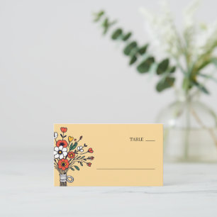 Vrolijke Beige Bloemen Boeket Illustratie Plaatskaartje