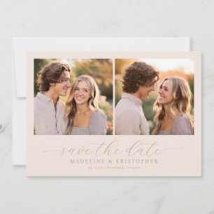 Vrolijke Beige Romantische Fotocollage Save The Date