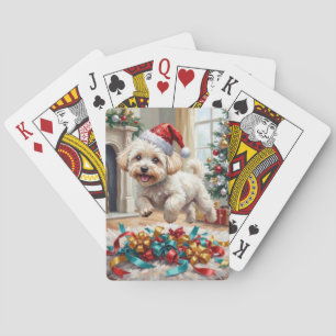 Vrolijke Bichon Frise Hond Kerstmis Pokerkaarten