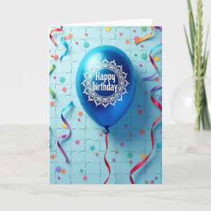Vrolijke Blauwe Ballonkaart Kaart