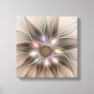 Vrolijke Bloem Abstract Beige Bruine Bloem Fractal Canvas Afdruk